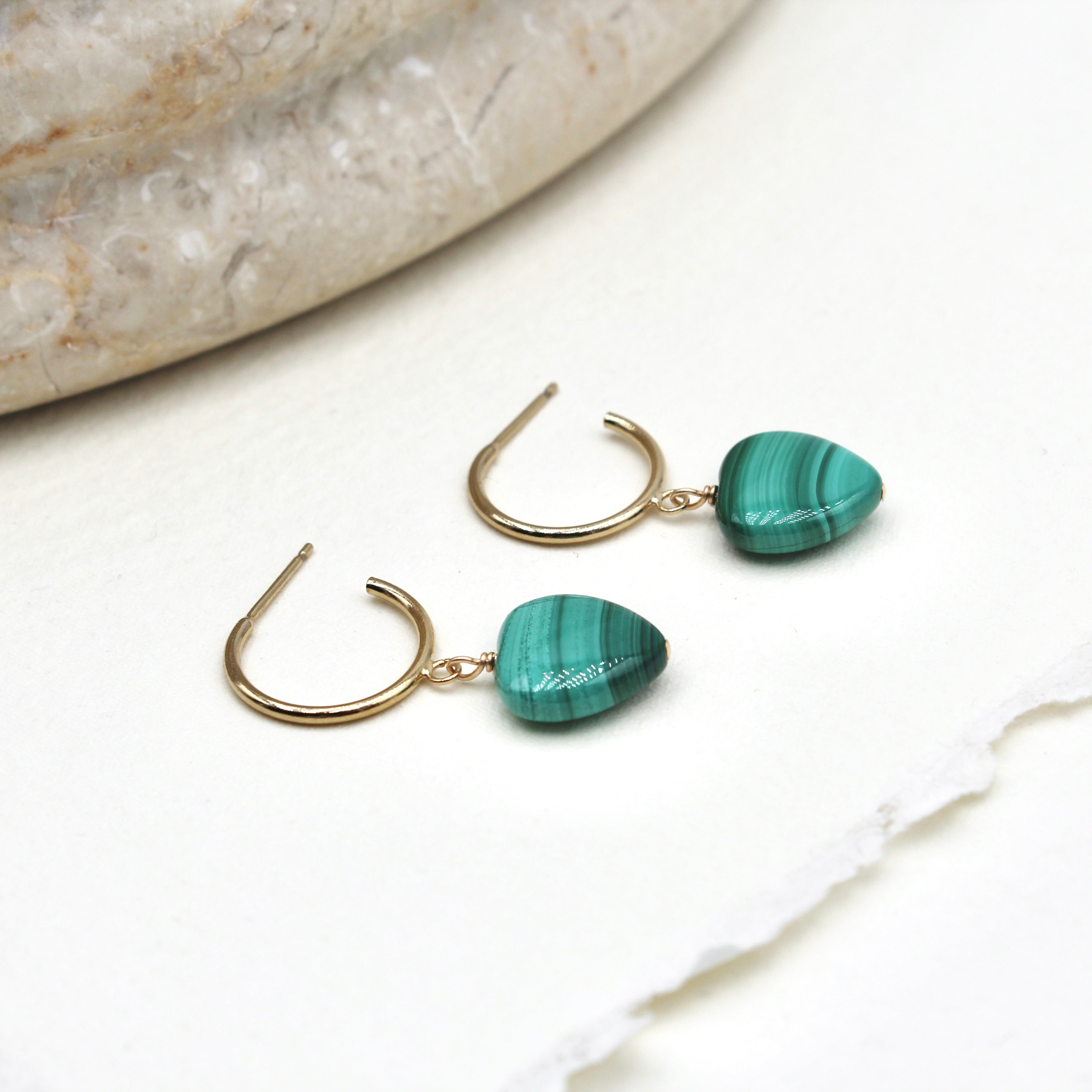 Malachite Charm Hoops