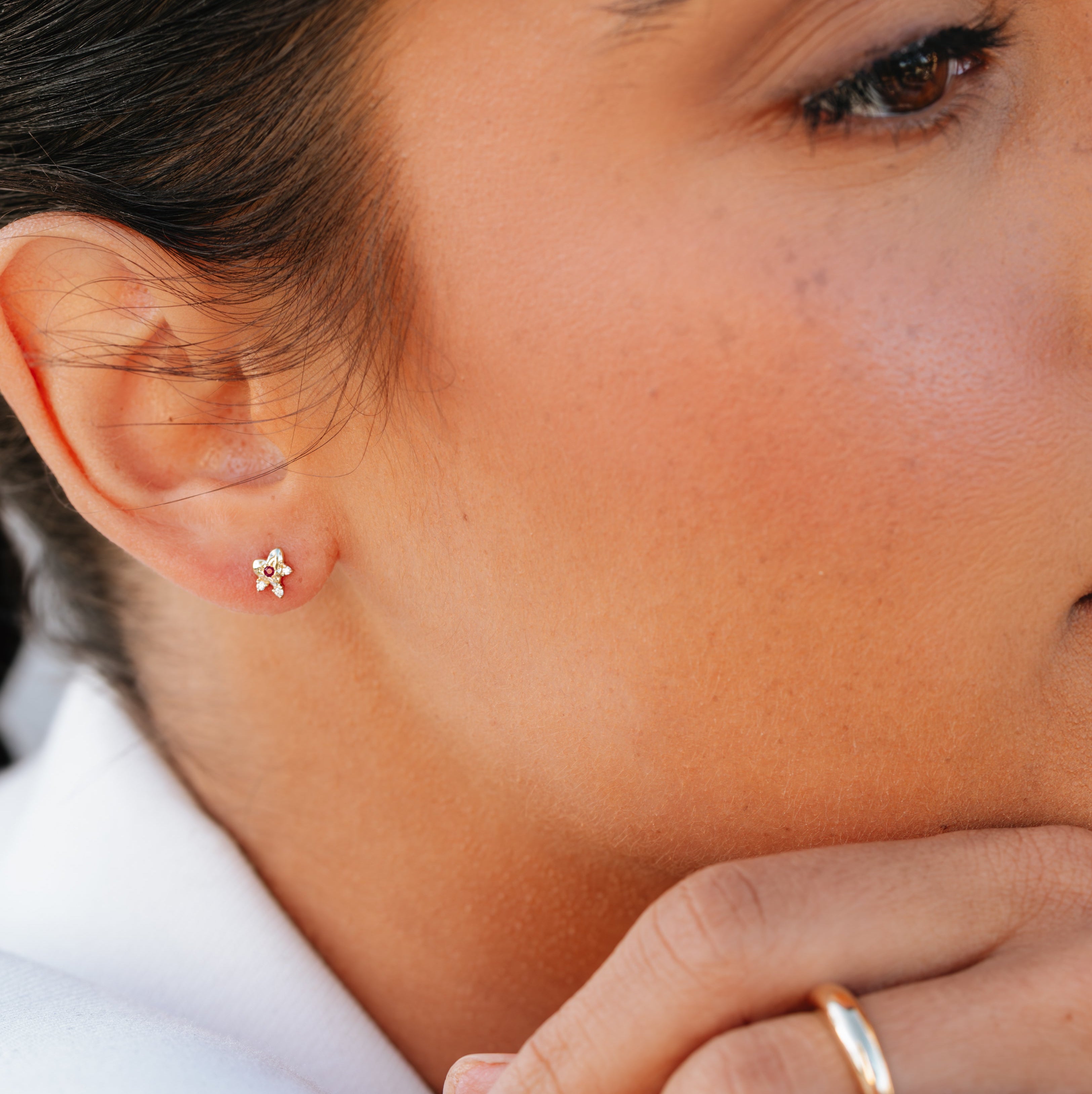 Ruby & Diamond Heart Studs